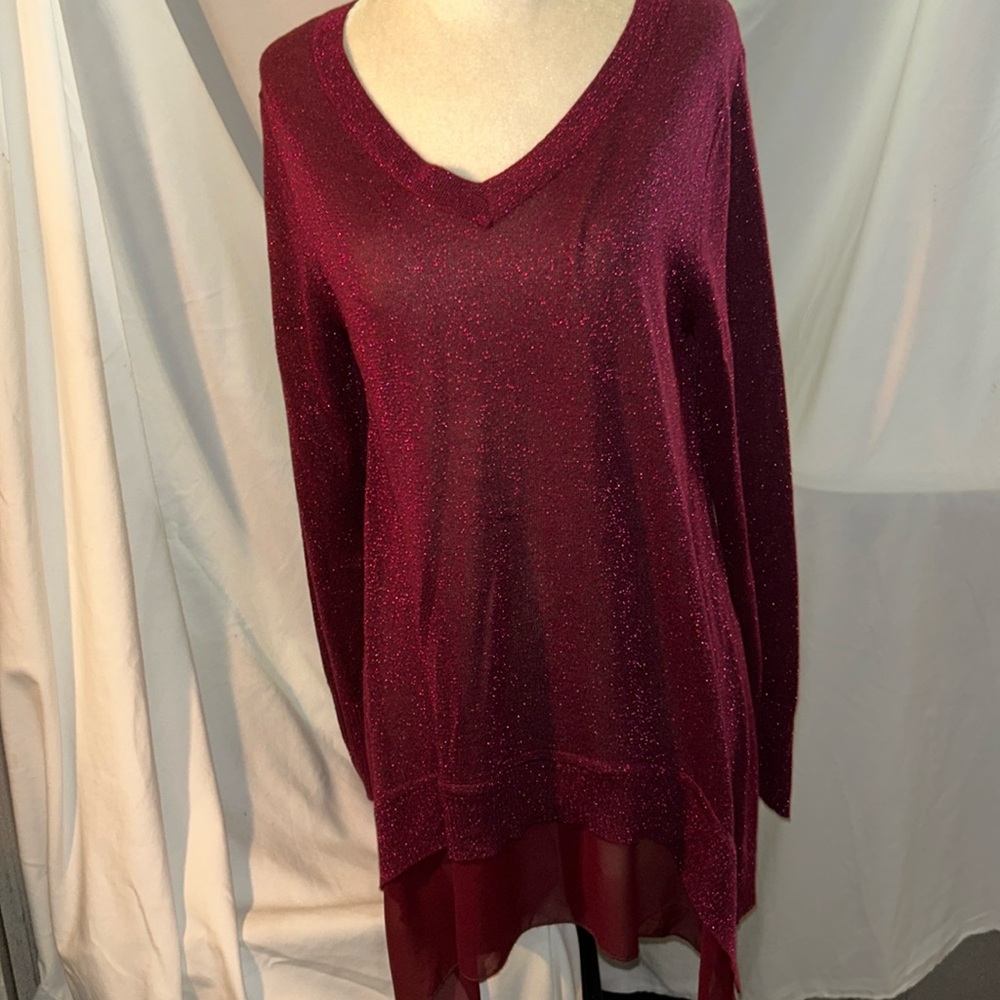 Sparkle V Neck Oversized Tunic with shear trim